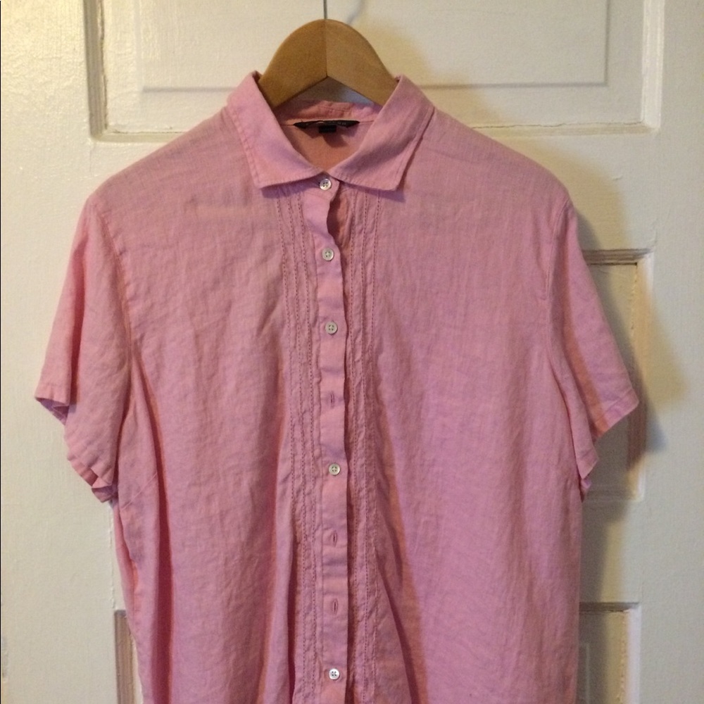Land’s End pink linen blouse